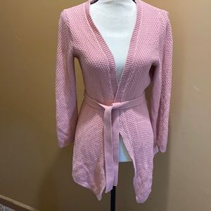 Woman’s Westport pink open front belted knit sweater cardigan long sleeve sz S